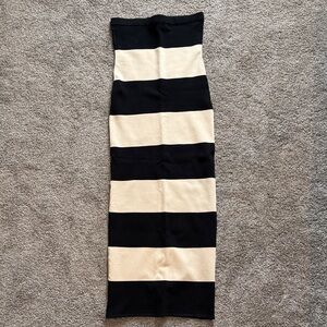 Striped Black and Cream Midi Dress